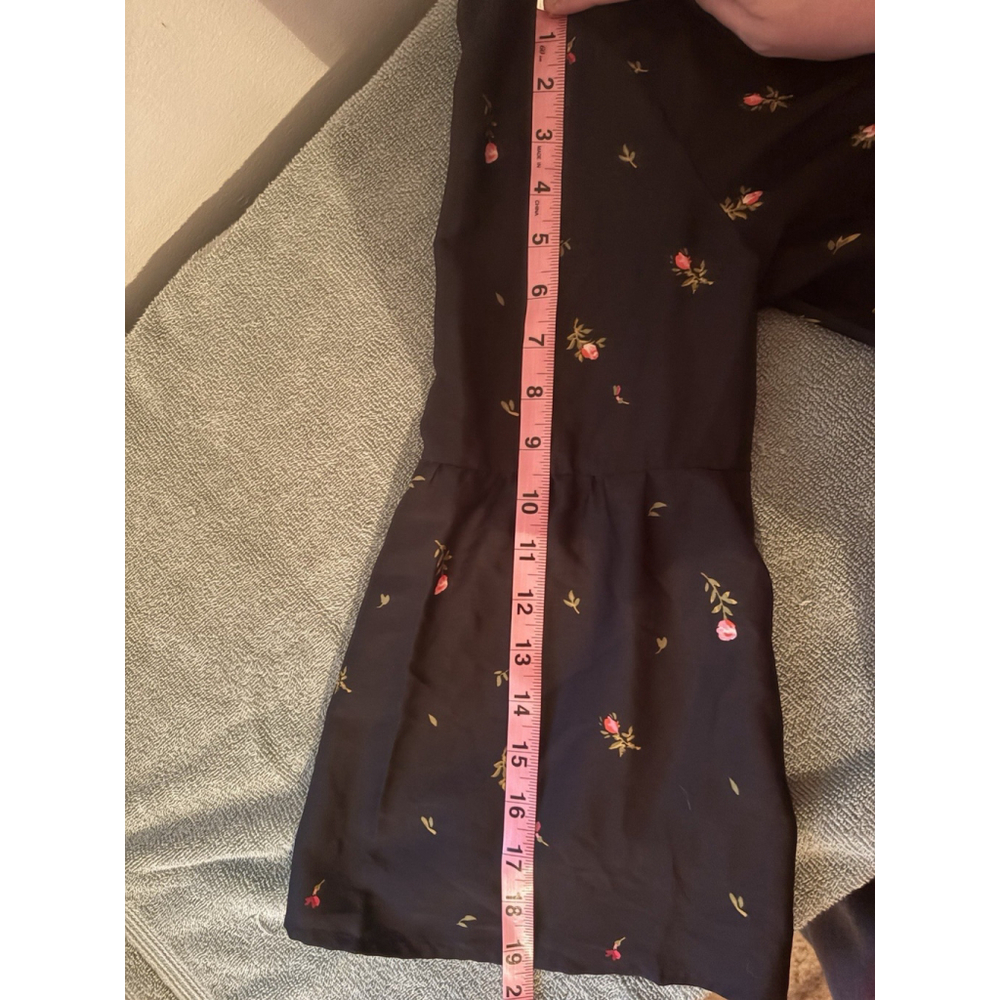 Old Navy Black Floral Shift Dress 3/4 Bell Sleeve Tie Neck Boho Mini Large - Picture 5 of 5